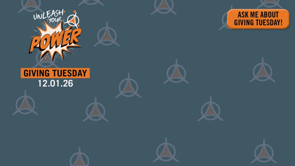 Graphic: "Unleash Your Power", "Giving Tuesday 12.01.26", and "Ask Me About Giving Tuesday" text