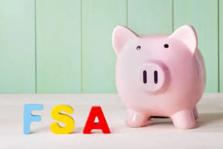 Image of pink piggy bank and the letters F, S and A