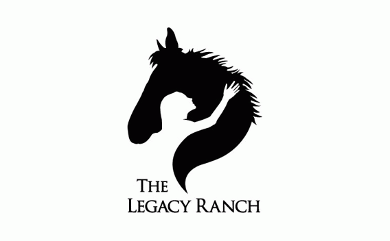 The Legacy Ranch logo: Black silhouette of a horse's head and intertwined human figure.