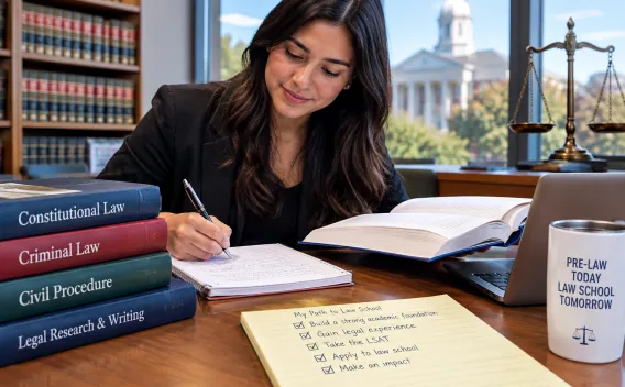 Pre-law student studying